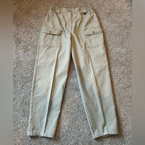 Tilley Endurables khaki cargo work pants. Elastic waist. Made in Canada. 14.